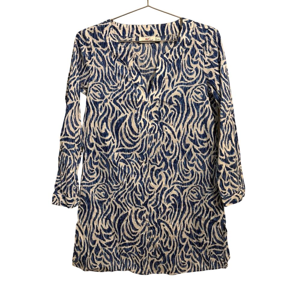 Vineyard Vines Blue and White Long Sleeve Tunic Top/Cover Up XXS